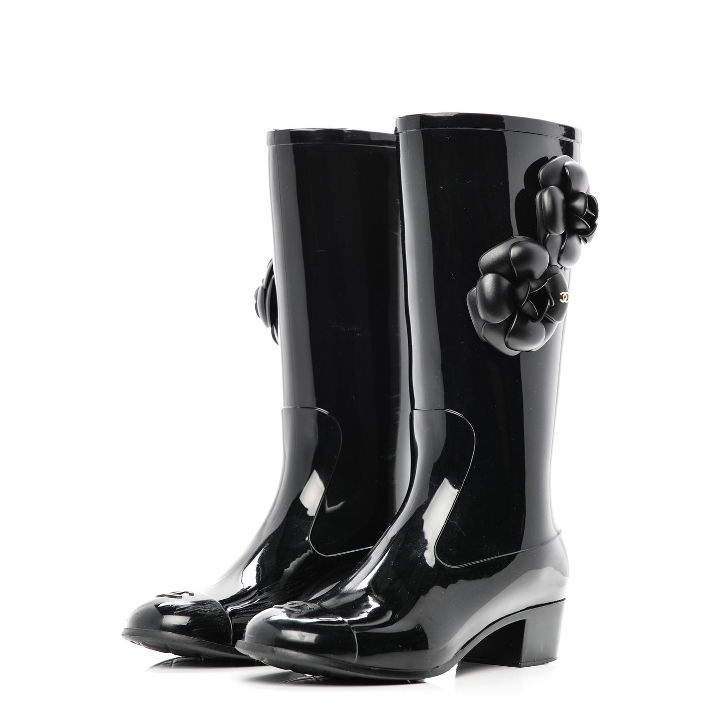 Rubber Camellia Rain Boots 37 Black