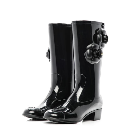 Chanel Rubber Camellia Rain Boots 37 Black 11 of 19