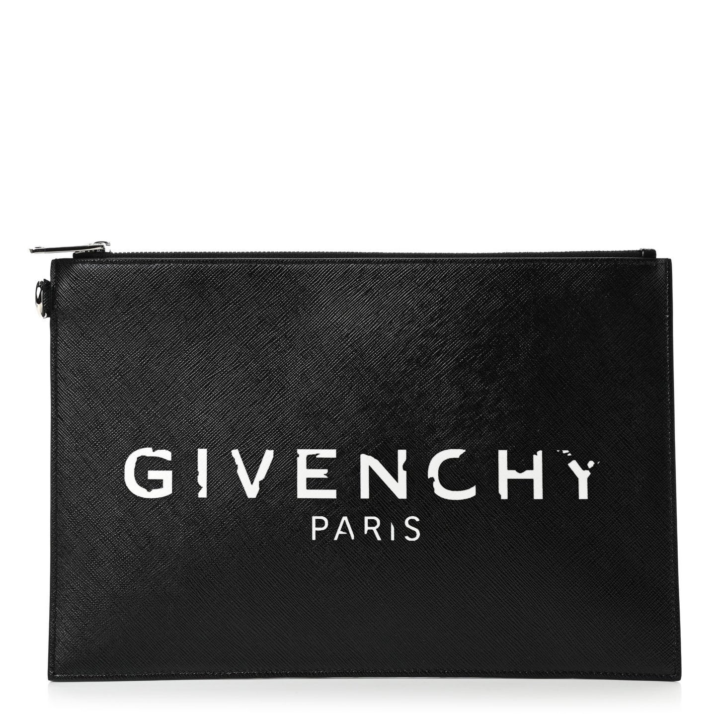Textured Coated Canvas Iconic Prints Flat Medium Clutch Bag Black
