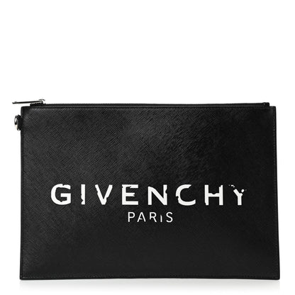 Givenchy Textured Coated Canvas Iconic Prints Flat Medium Clutch Bag Black 1 of 4