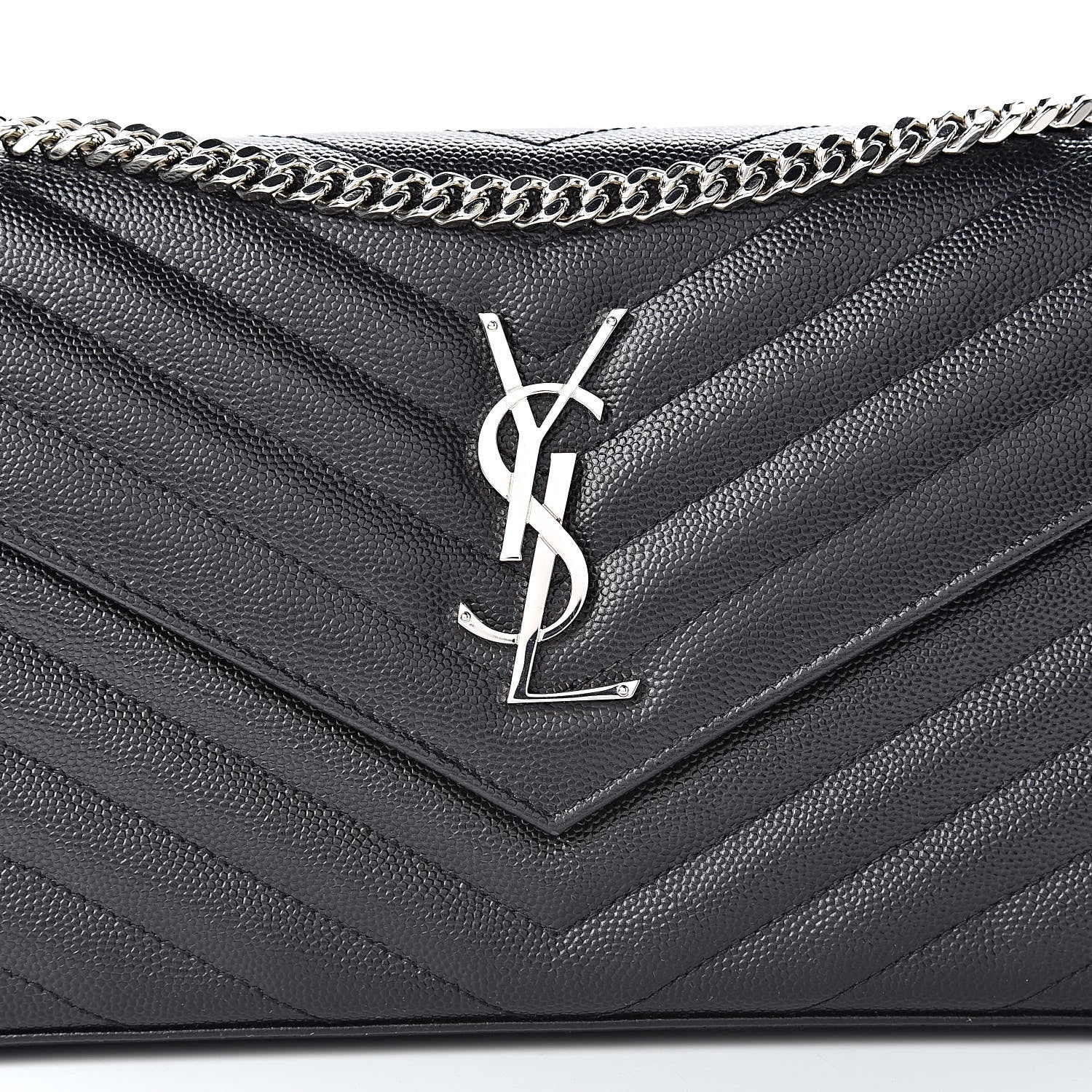 Saint Laurent Grain De Poudre Matelasse Chevron Monogram Chain Wallet Black 8 of 13