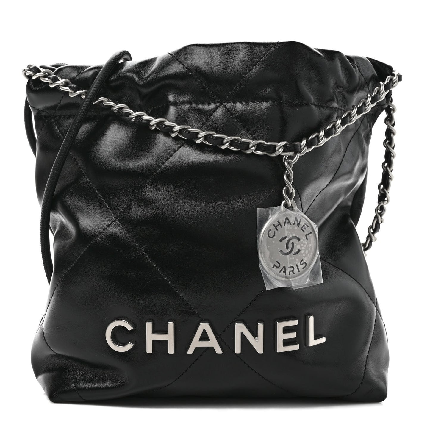 Shiny Calfskin Quilted Mini Chanel 22 Black