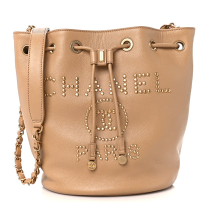 Chanel Caviar Deauville Drawstring Bucket Bag Beige 1 of 11