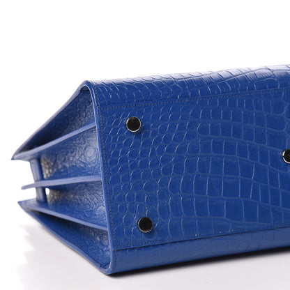 Saint Laurent Calfskin Crocodile Embossed Small Sac De Jour Royal Blue 8 of 12