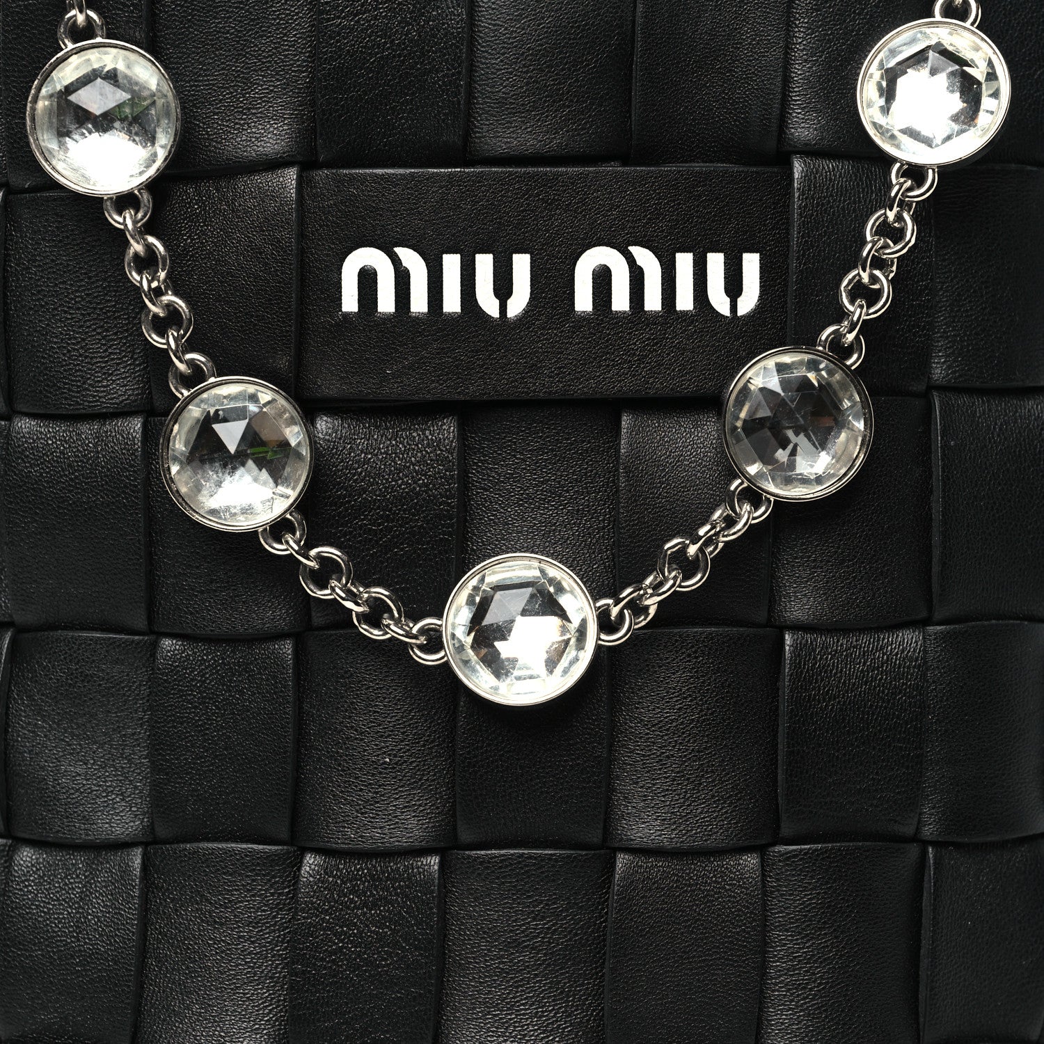 Miu Miu Nappa Woven Crystal Chain Bucket Bag Black 1768336