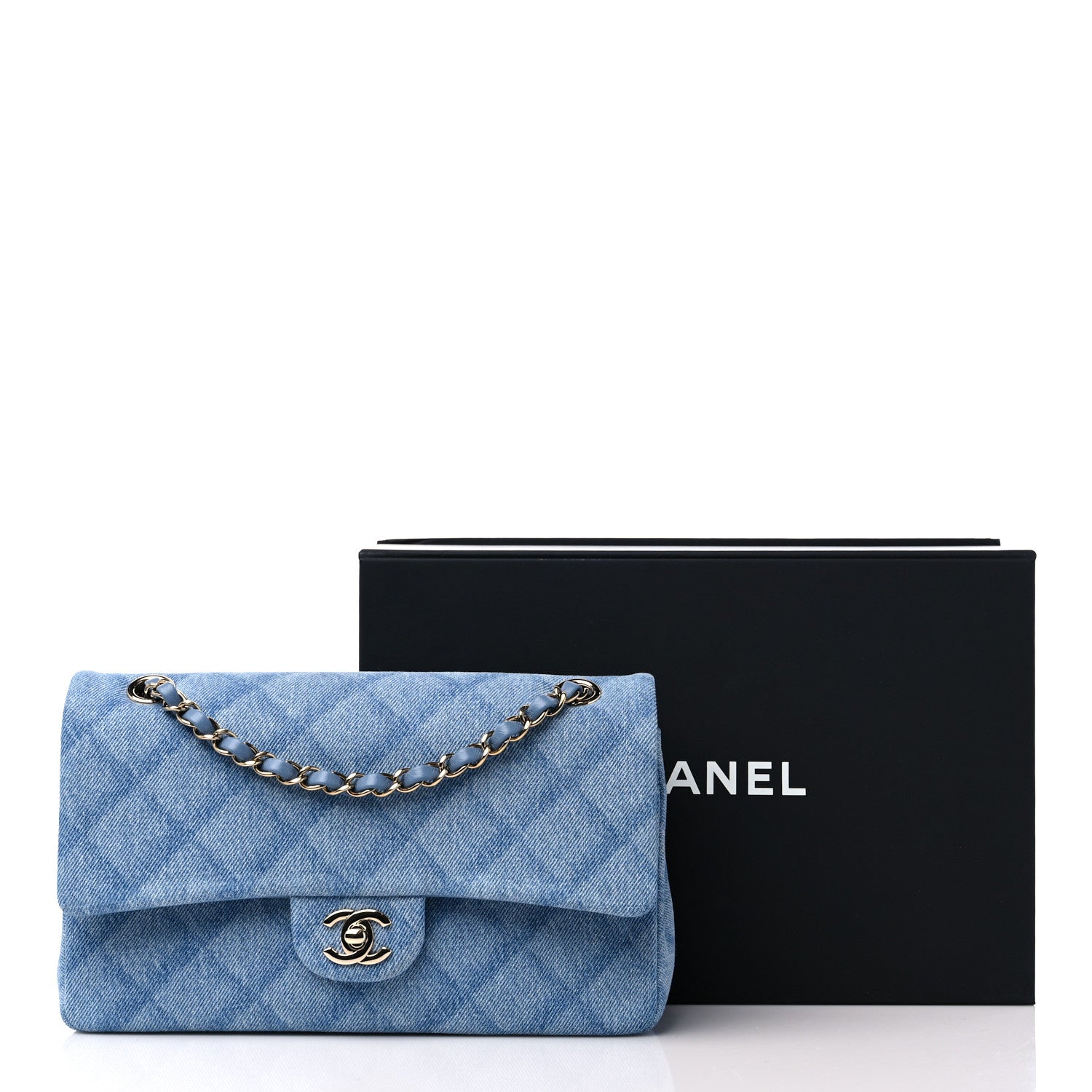 Chanel Printed Denim Quilted Medium Double Flap Light Blue 10 of 10
