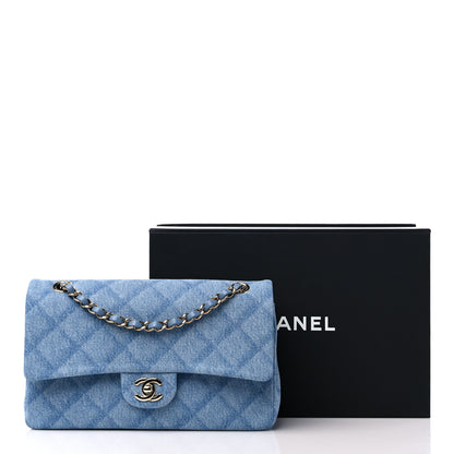 Chanel Printed Denim Quilted Medium Double Flap Light Blue 10 of 10