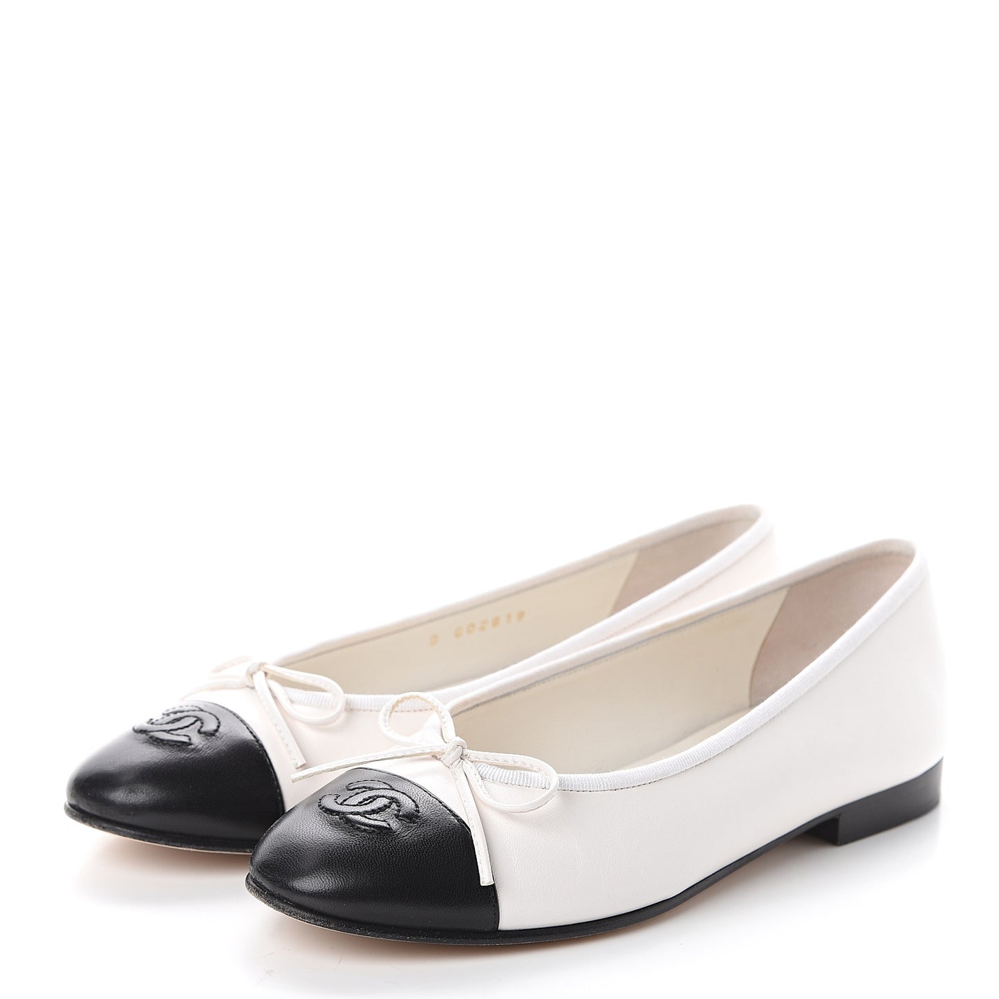 Lambskin Cap Toe Ballerina Flats 37.5 White Black