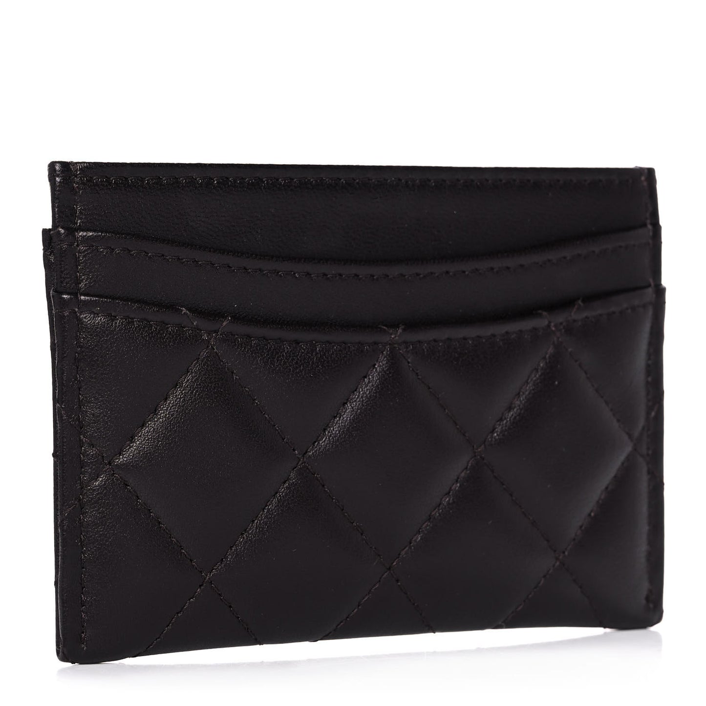 Lambskin Quilted Card Holder Brown