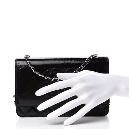 Chanel Shiny Aged Calfskin Quilted CC Wallet On Chain WOC Black 2 of 8