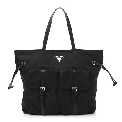 Prada Nylon Saffiano Front Pocket Tote Black 1 of 12