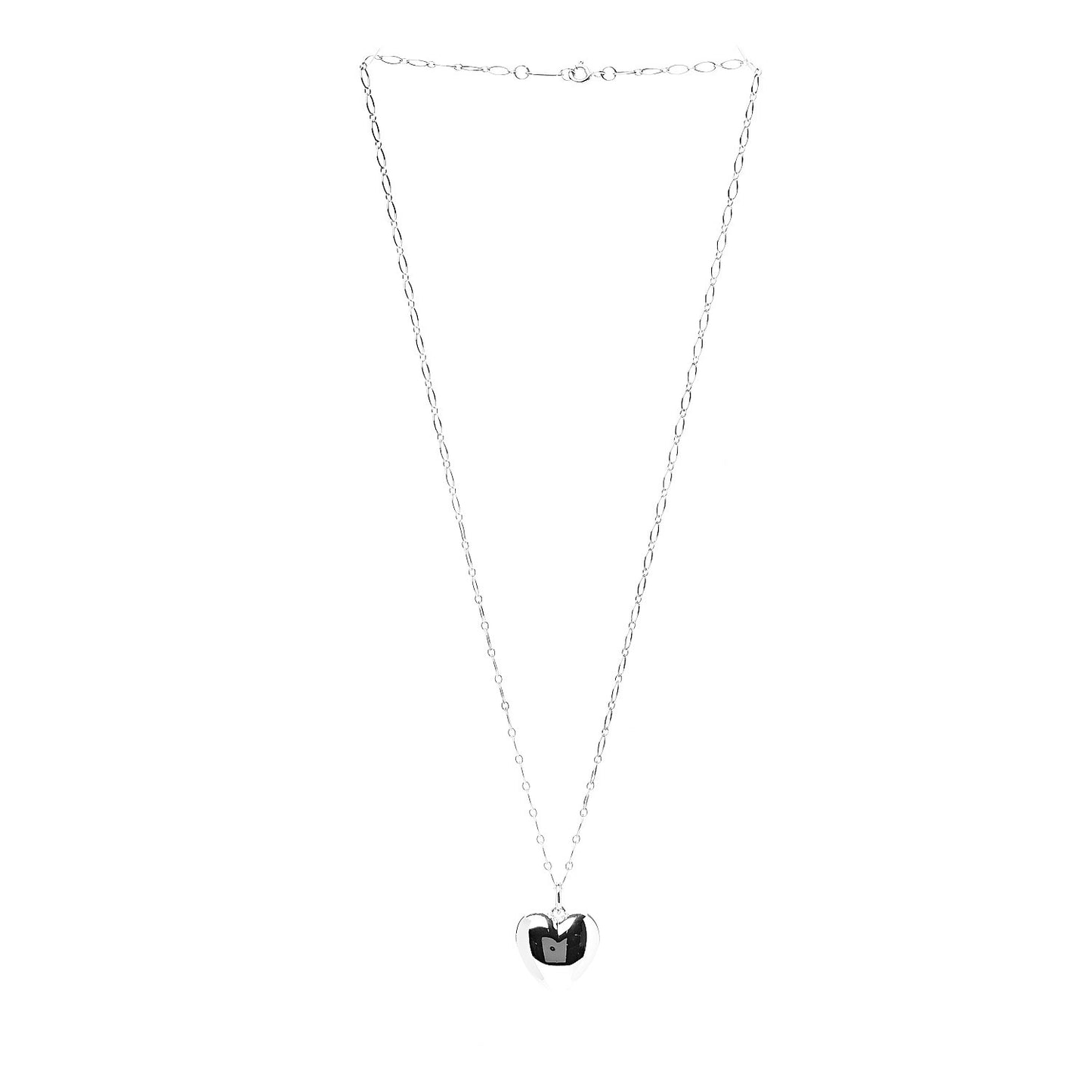 Sterling Silver Puffed Heart Pendant Link Necklace