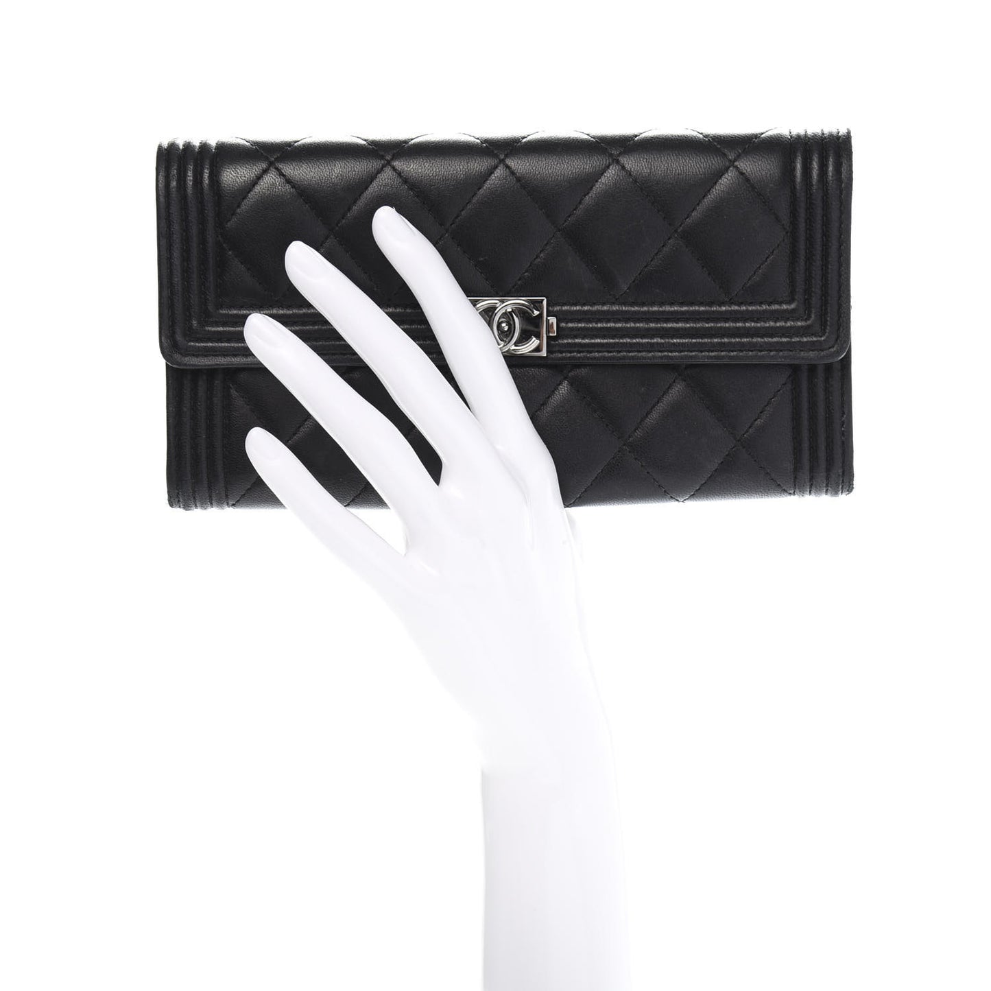 Lambskin Quilted Boy Flap Wallet Black