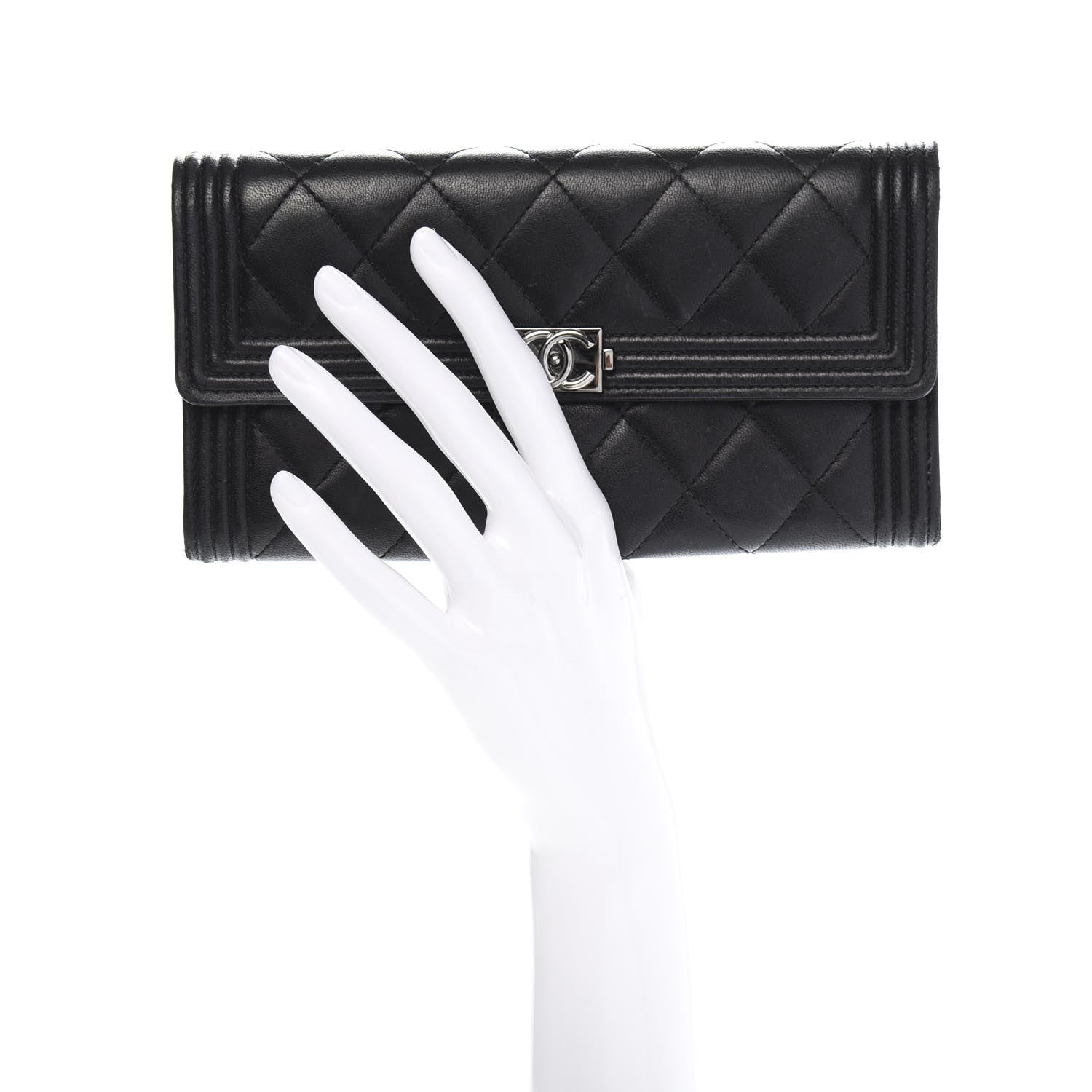 Chanel Lambskin Quilted Boy Flap Wallet Black 2 of 14