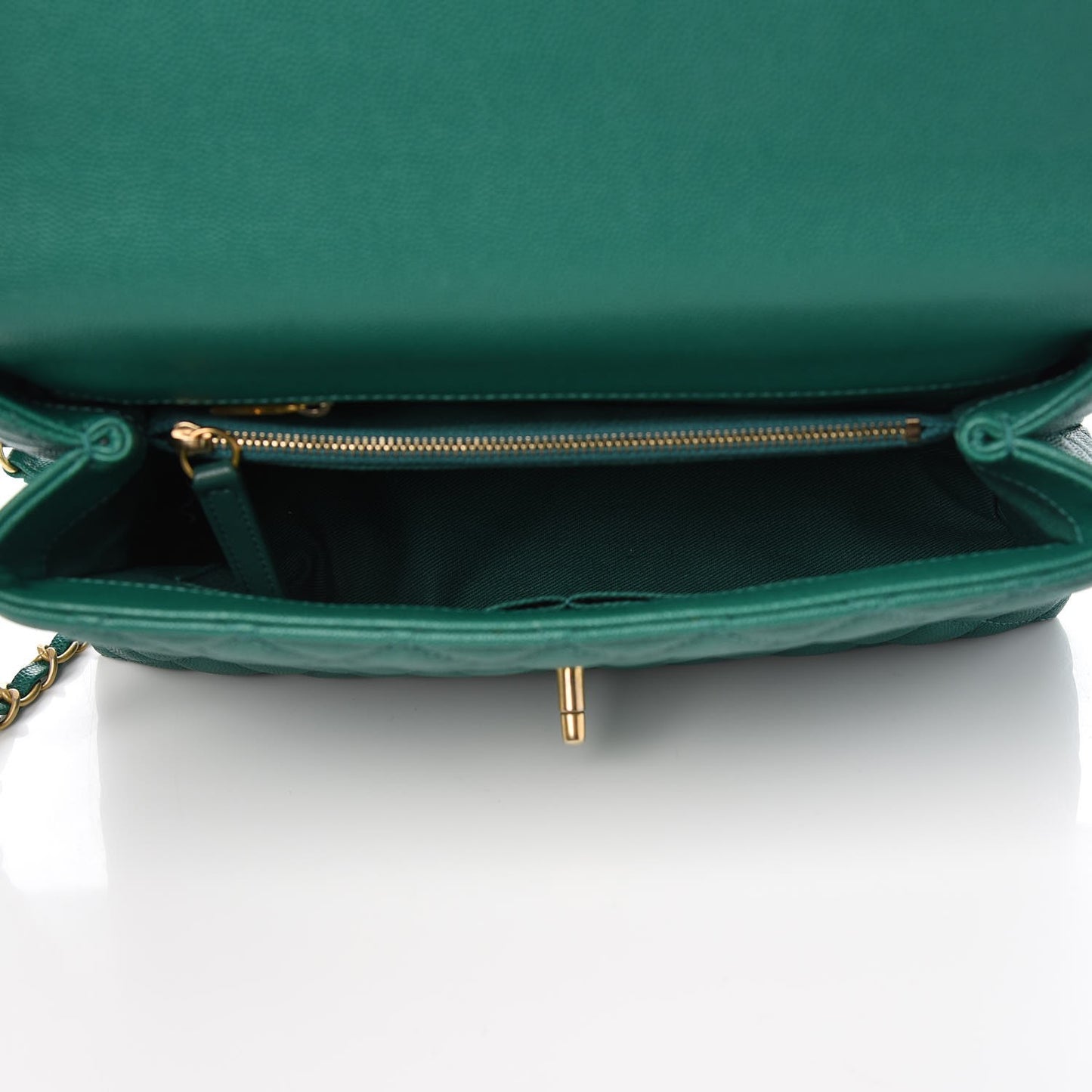 Caviar Quilted Small Coco Handle Flap Green