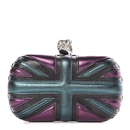 Alexander McQueen Metallic Saffiano Britannia Skull Box Clutch Green Black Purple 1 of 9