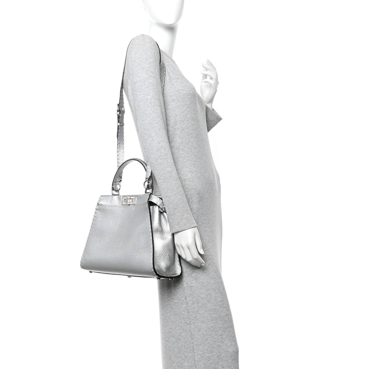 Cuoio Romano Lux Selleria Medium Peekaboo Iconic Satchel Argento