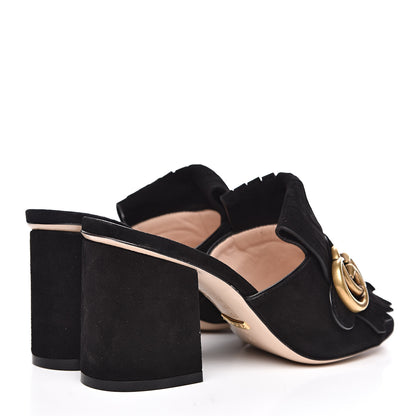 Gucci Kid Scamosciato GG Marmont Fringe 75mm Slide Sandals 35 Black 4 of 8