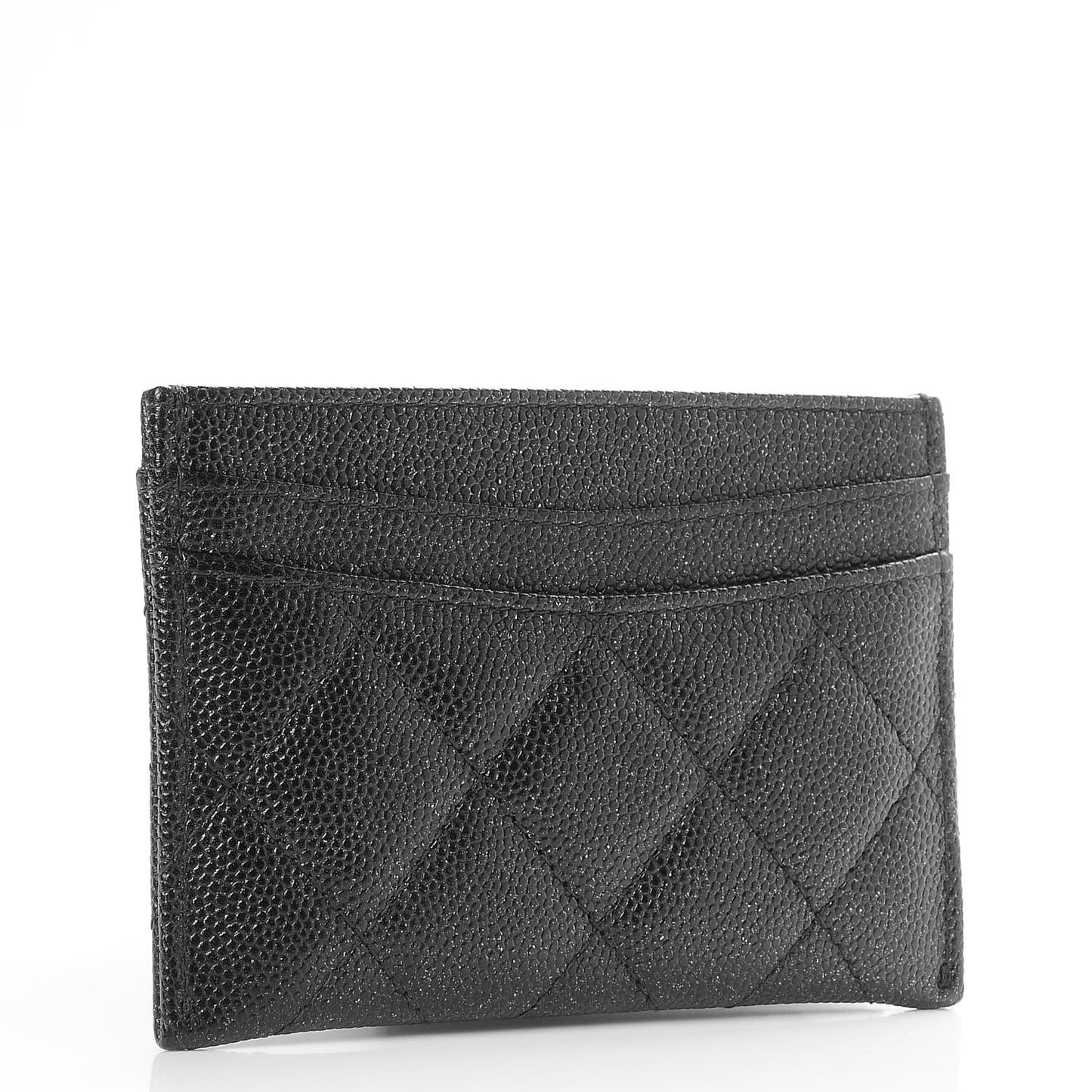 Metallic Caviar Quilted Card Holder Black