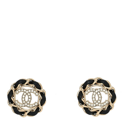 Chanel Crystal Lambskin Chain CC Stud Earrings Black Gold 1 of 4