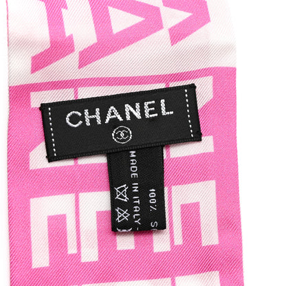Chanel Silk Logo Slim Bandeau Scarf Fuchsia White 3 of 4