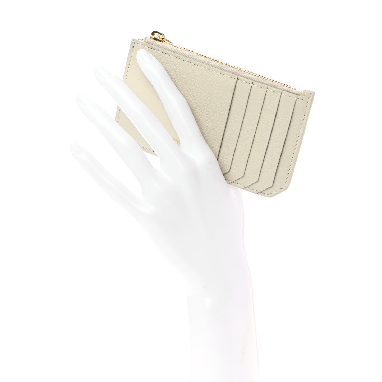 Grained Calfskin 5 Fragments Zip Pouch Card Holder White