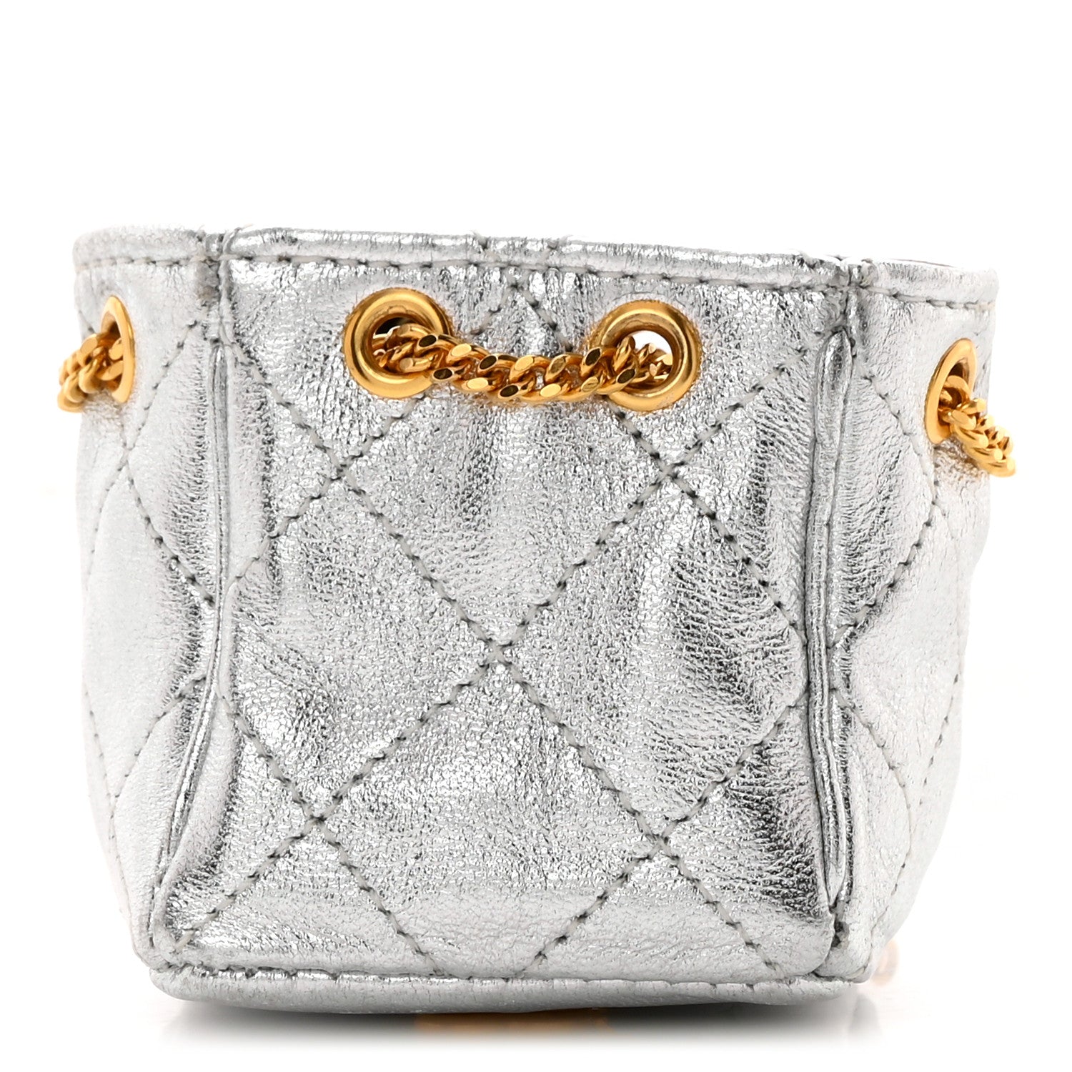 Chanel Metallic Lambskin Quilted Micro Drawstring Pouch Silver 1 of 10