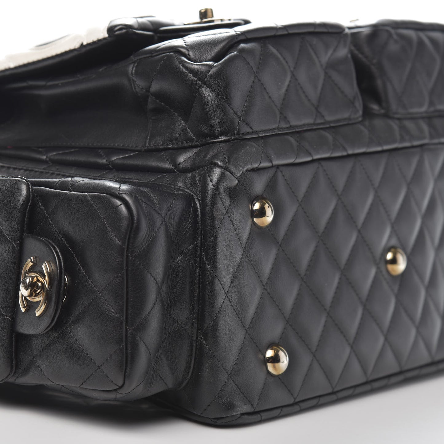 Calfskin Quilted Large Cambon Multipocket Reporter Black White