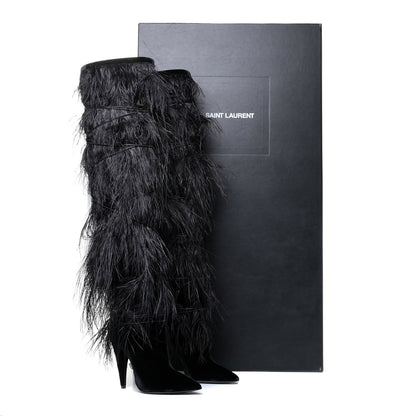 Saint Laurent Velluto Master Ostrich Yeti 110 Over The Knee Boots 38.5 Black 10 of 11
