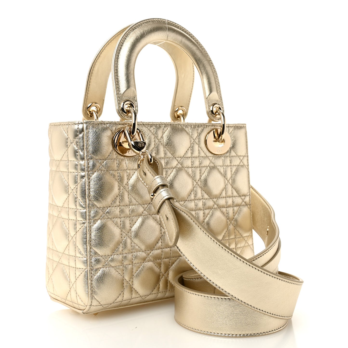 Metallic Lambskin Cannage Small My ABCDior Lady Dior Gold