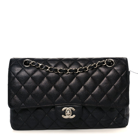 Caviar Quilted Medium Double Flap Black