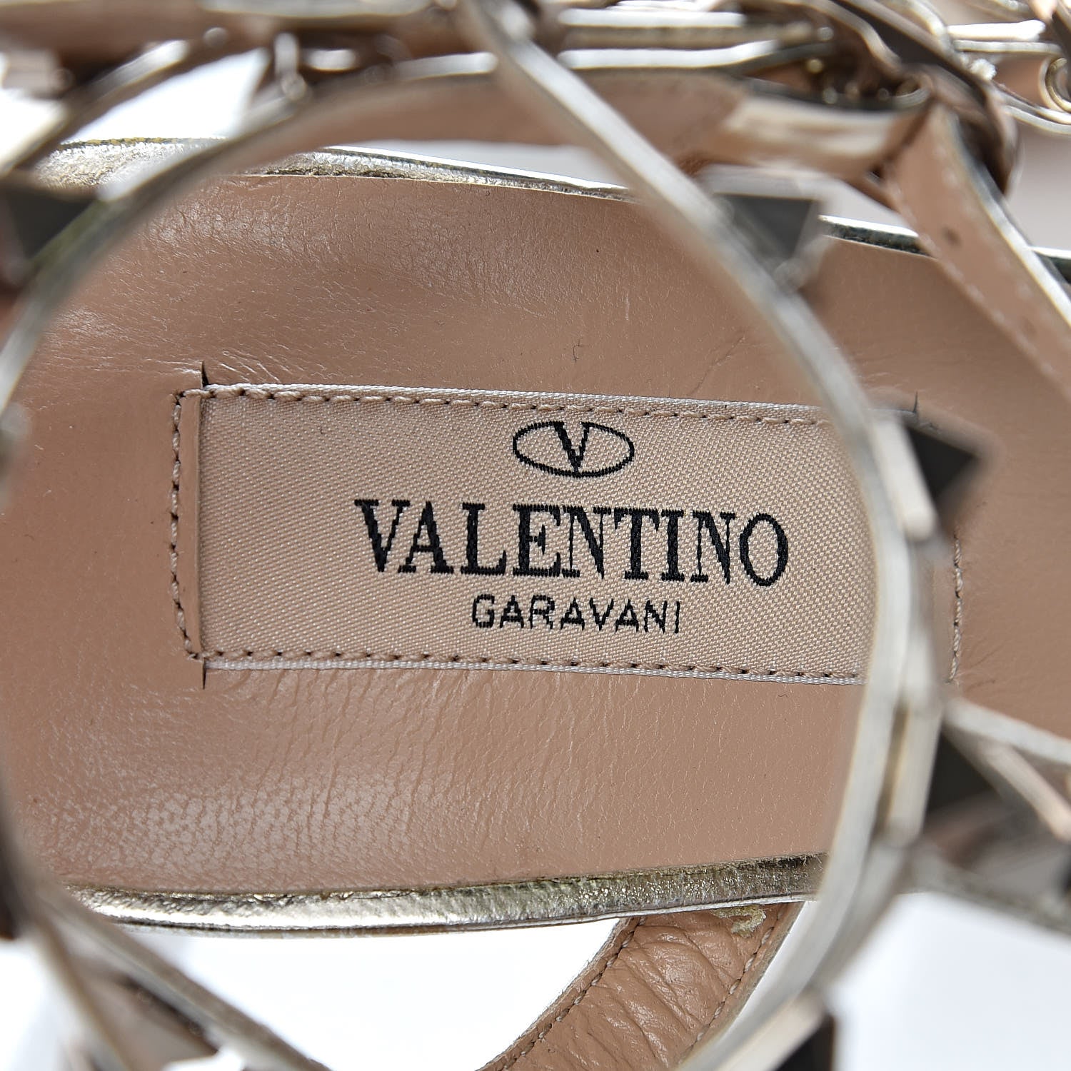 Valentino Garavani Metallic Pebbled Calfskin Patent Rockstud Ankle Strap 65mm Pumps 37.5 Skin 9 of 9