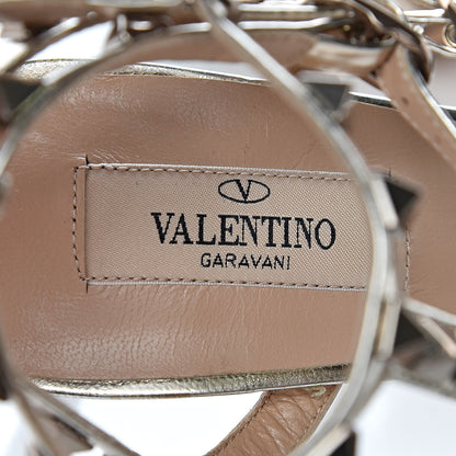Valentino Garavani Metallic Pebbled Calfskin Patent Rockstud Ankle Strap 65mm Pumps 37.5 Skin 9 of 9