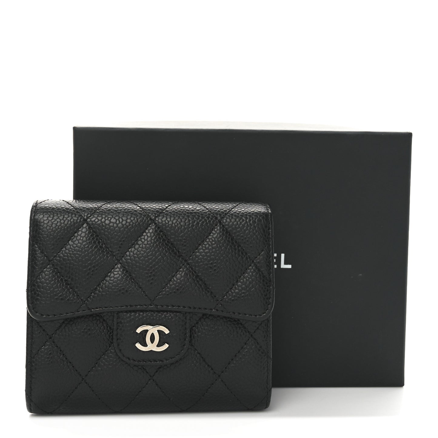 Caviar Quilted Compact Flap Wallet Black