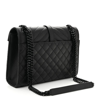 Saint Laurent Grain De Poudre Textured Mixed Matelasse Triquilt Medium Monogram Monochrome Satchel Black 3 of 12