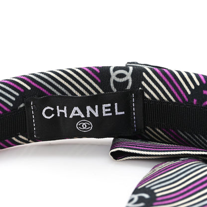 Chanel Silk Striped Bow CC Headband Black Fuchsia Grey Ecru 5 of 6