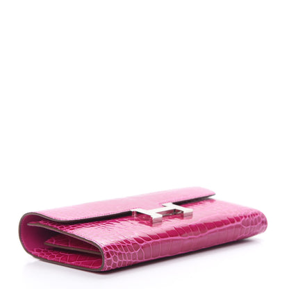 Hermes Shiny Alligator Constance Long Wallet Rose Scheherazade 4 of 9