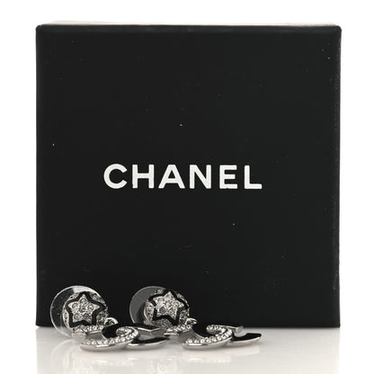 Chanel Crystal Enamel CC Star Drop Earrings Silver Black 6 of 6
