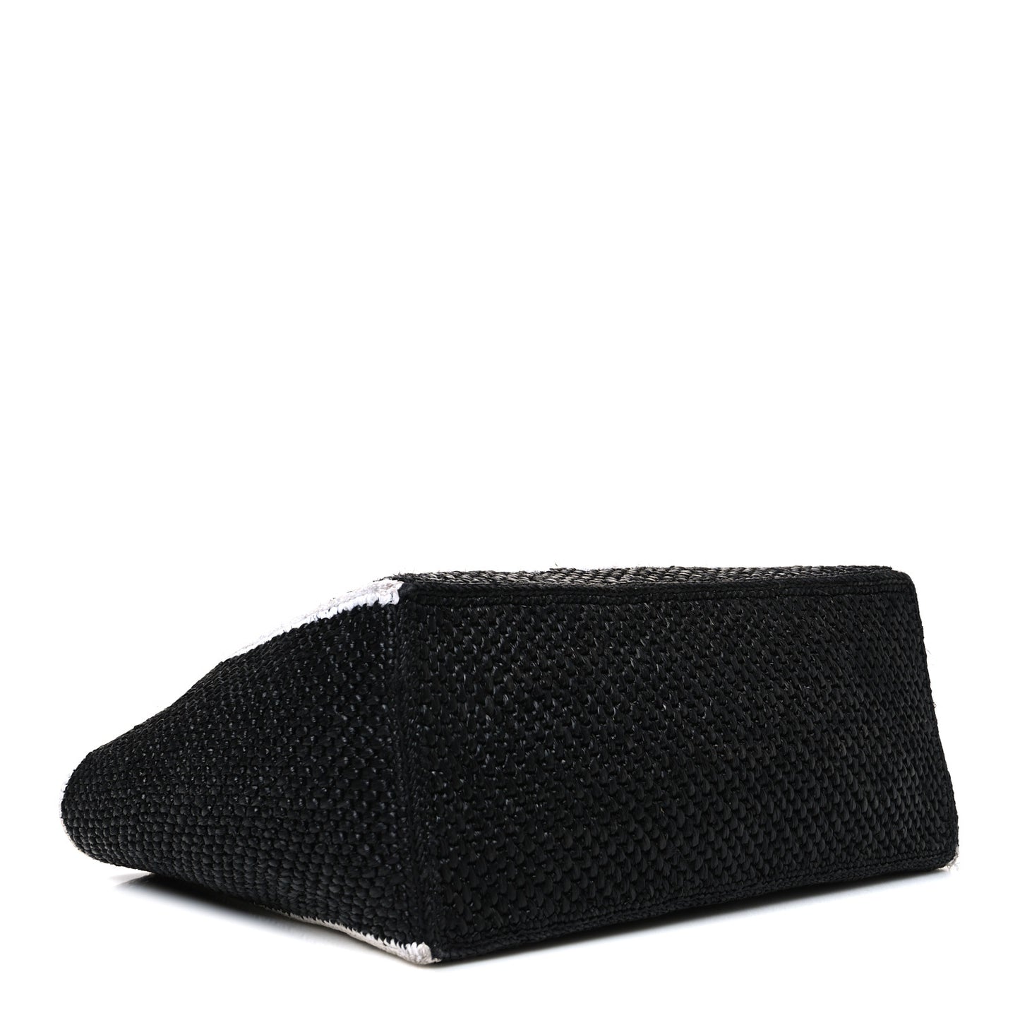 Raffia Large Paula's Ibiza Logo Tote Black White