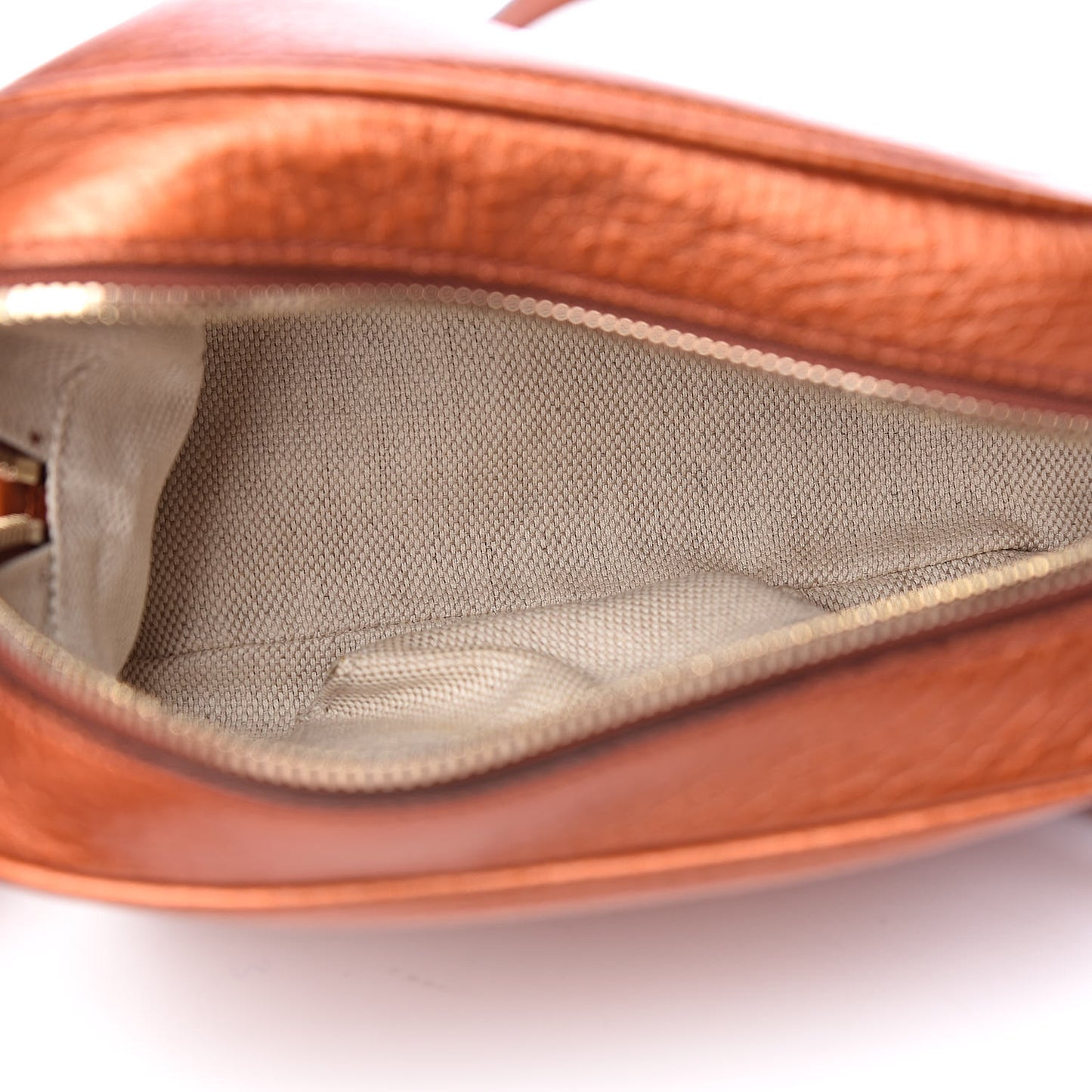 Metallic Pebbled Calfskin Small Soho Disco Bag Burnt Orange