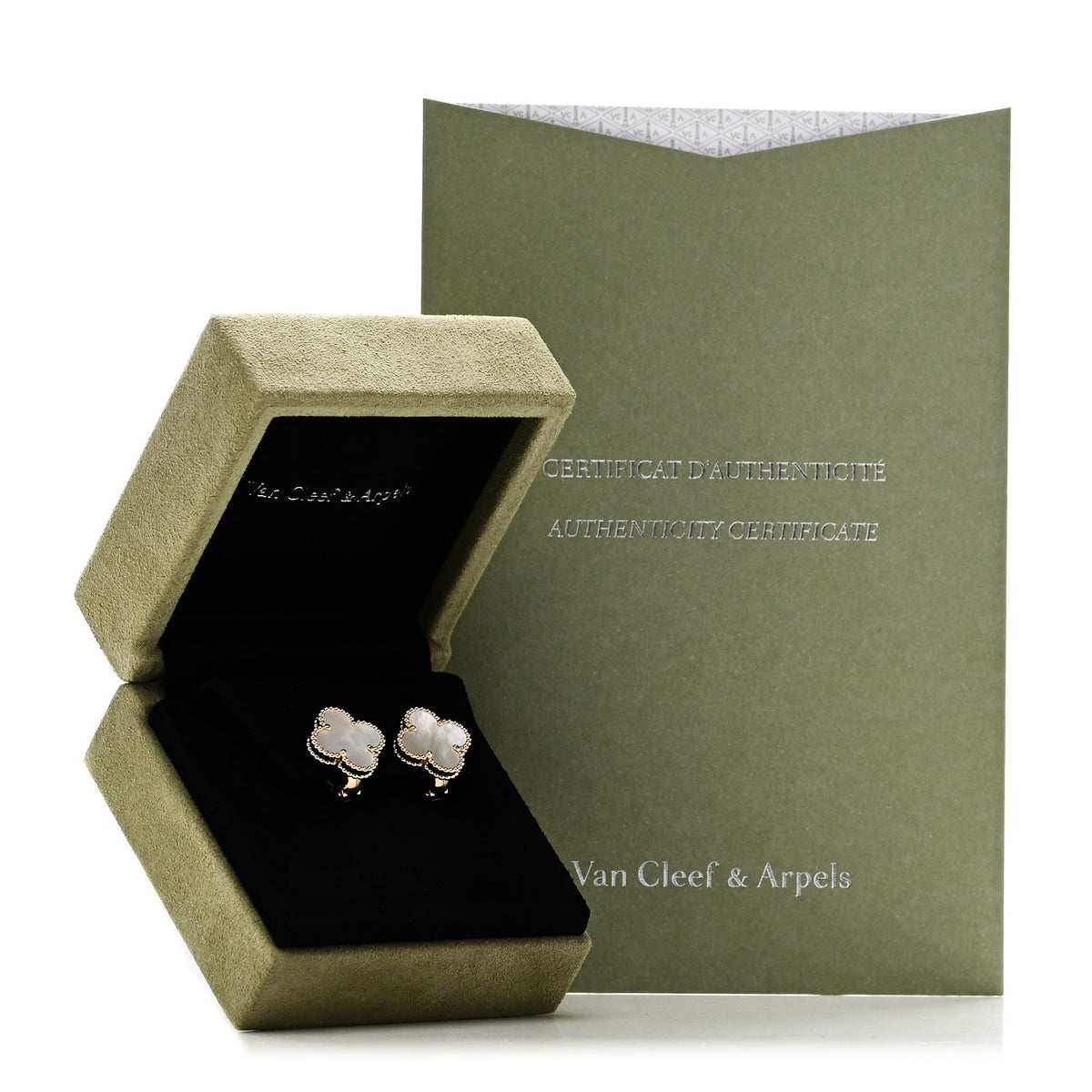 Van Cleef & Arpels 18K Yellow Gold Mother of Pearl Vintage Alhambra Earrings 5 of 5