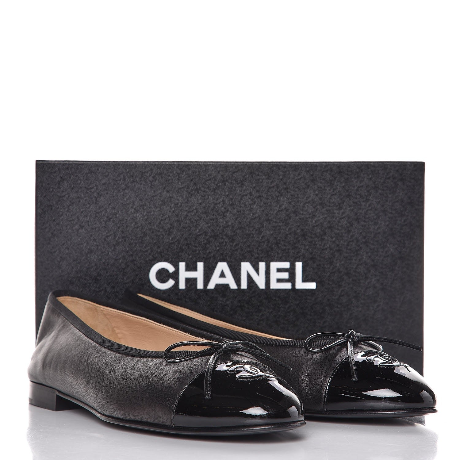Chanel Lambskin Patent Cap Toe Ballerina Flats 40.5 Black 7 of 7
