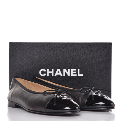 Chanel Lambskin Patent Cap Toe Ballerina Flats 40.5 Black 7 of 7