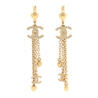 Chanel Crystal CC Drop Heart Chain Earrings Gold 1 of 4