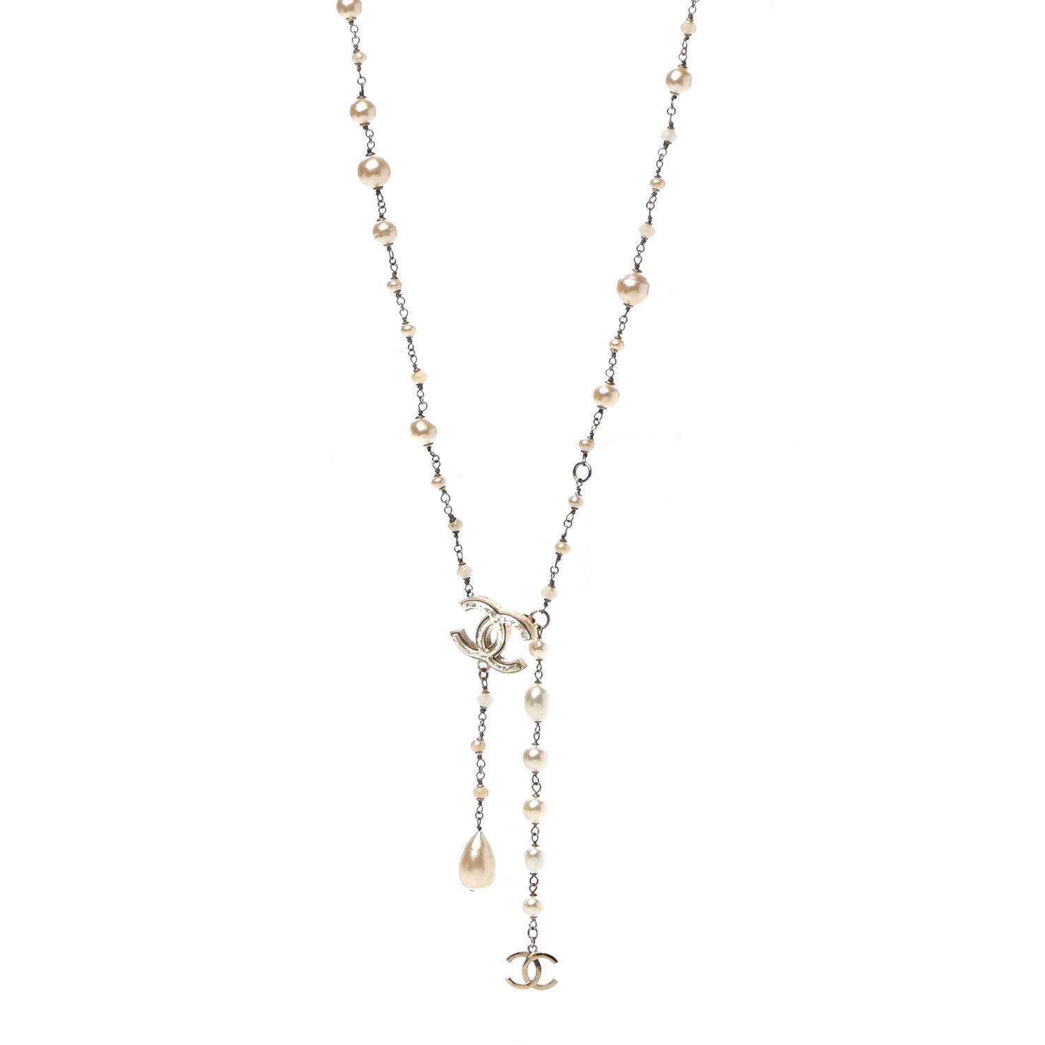 Chanel Irregular Pearl CC Long Necklace Light Gold 1 of 6