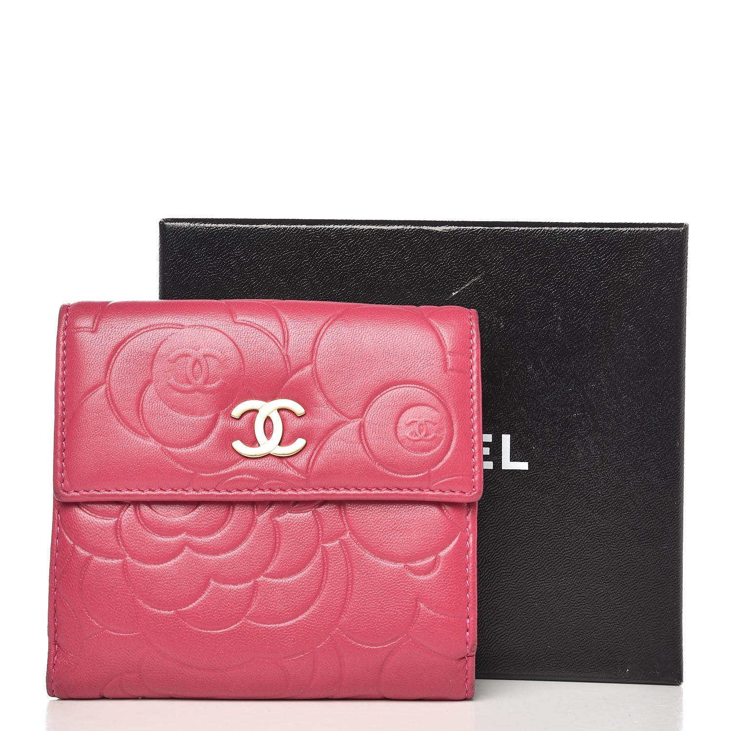 Chanel Lambskin Embossed Camellia French Wallet Fuchsia 12 of 12