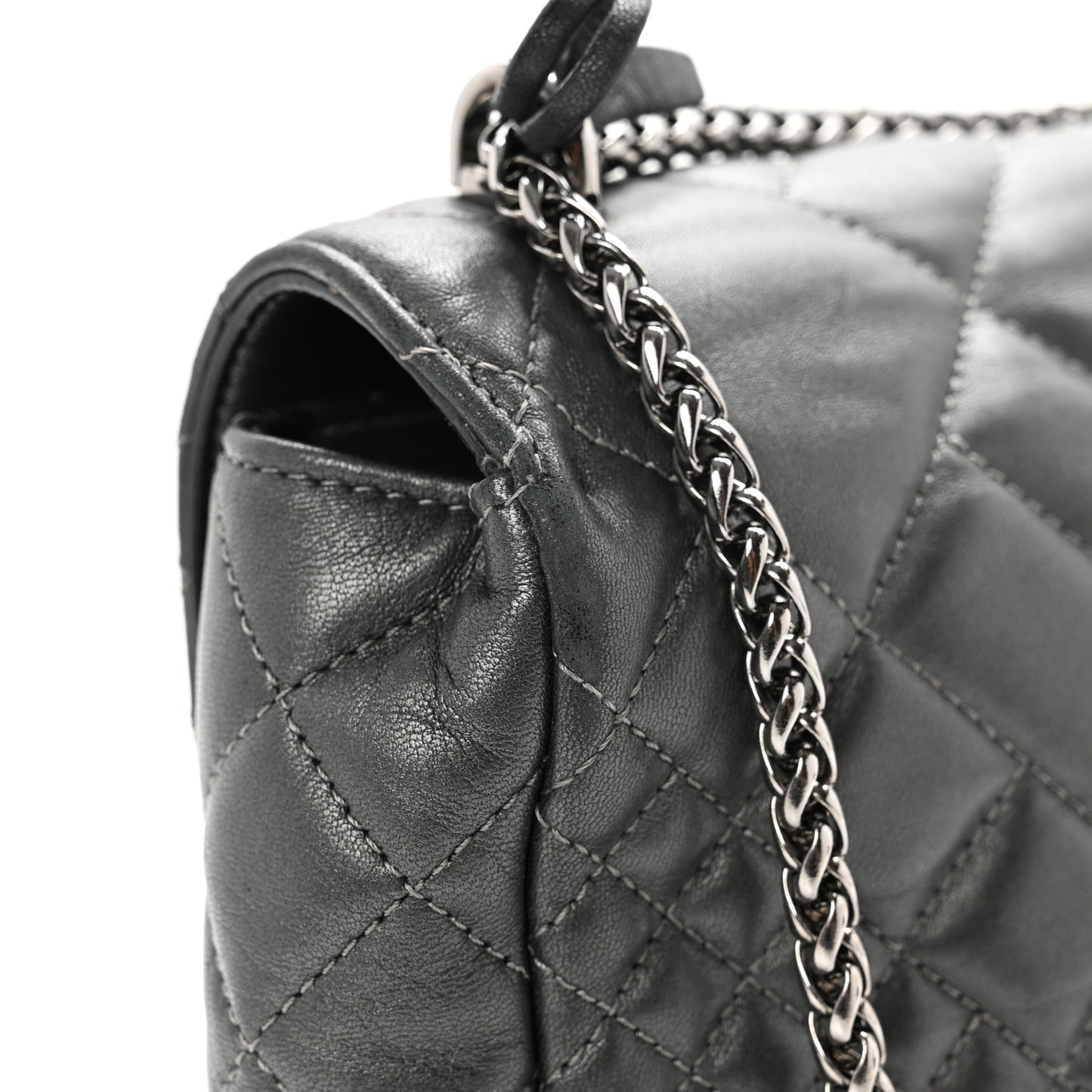 Metallic Nappa Quilted Icon Shoulder Bag Grey