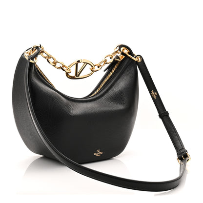 Valentino Garavani Grainy Calfskin Small Vlogo Moon Hobo Bag Black 3 of 9