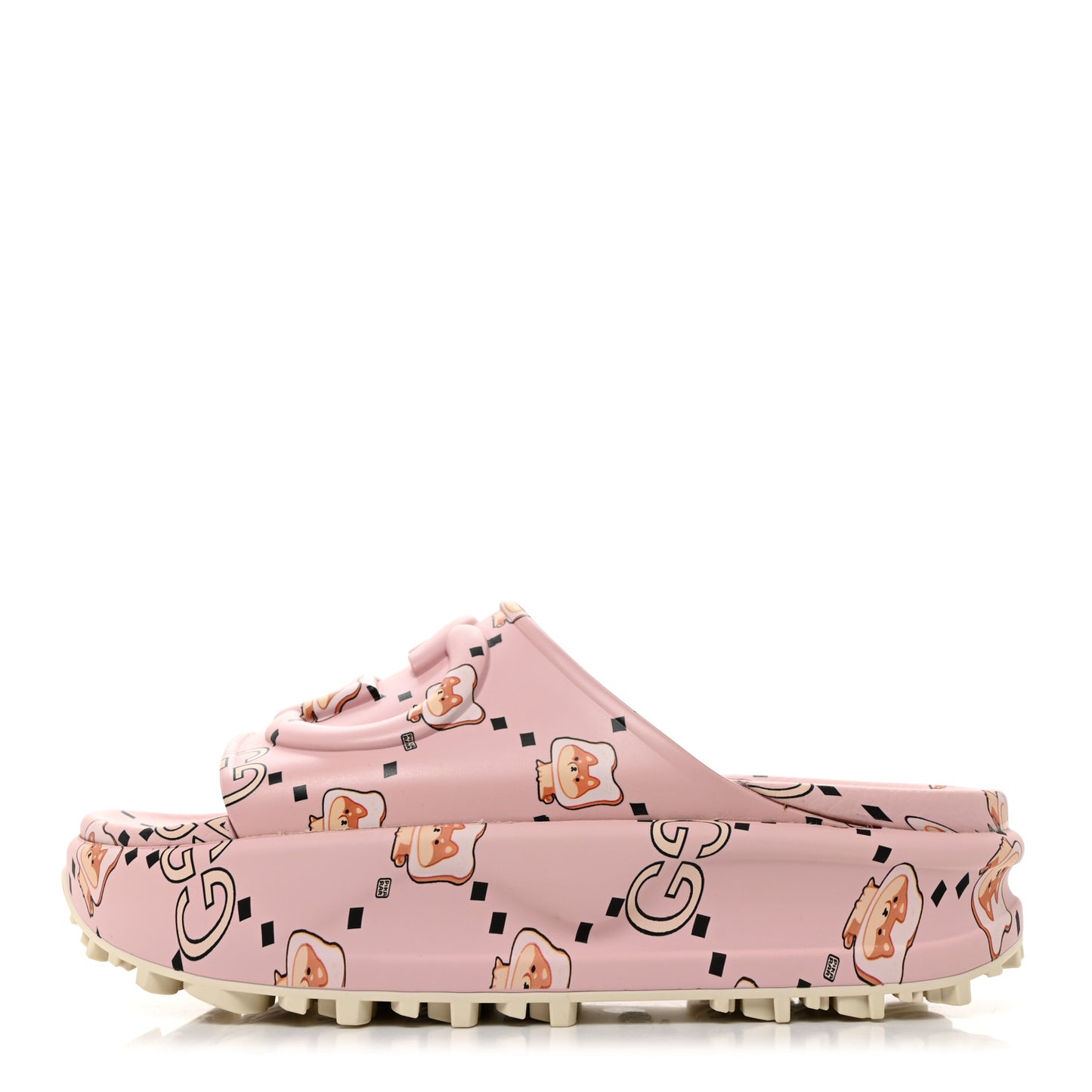 X PIKARAR Cubic Rubber Monogram Print Womens Interlocking G Platform 42mm Slide Sandals 37 Pink Multicolor