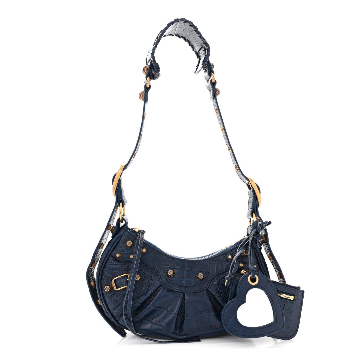 Extra Supple Calfskin Crocodile Embossed Le Cagole Shoulder Bag XS Indigo